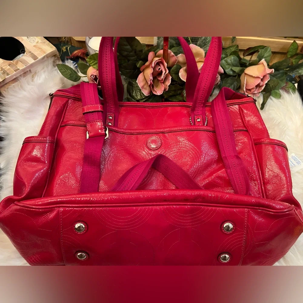 Coach Magenta Pink Stitched Patent Leather Crossbody Tote Bag